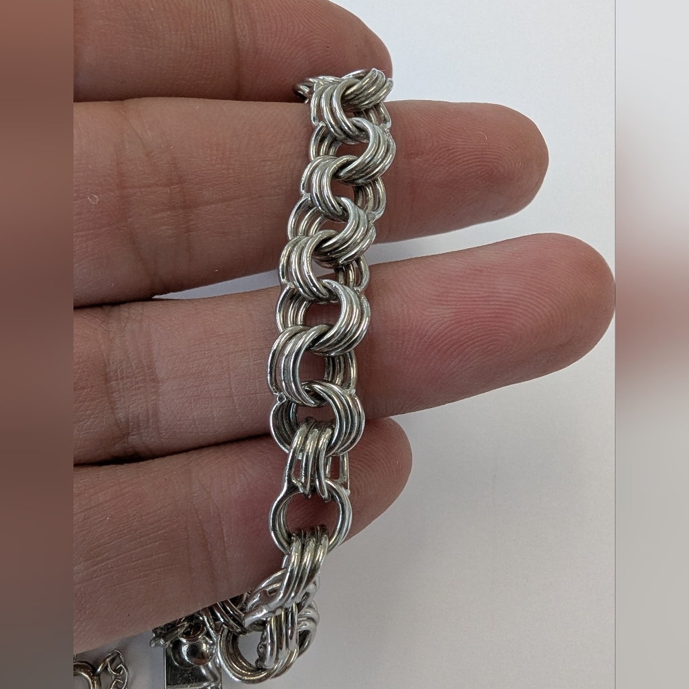 EVC TRIPLE LINK MARKED CCC STERLING STARTER CHARM BRACELET
